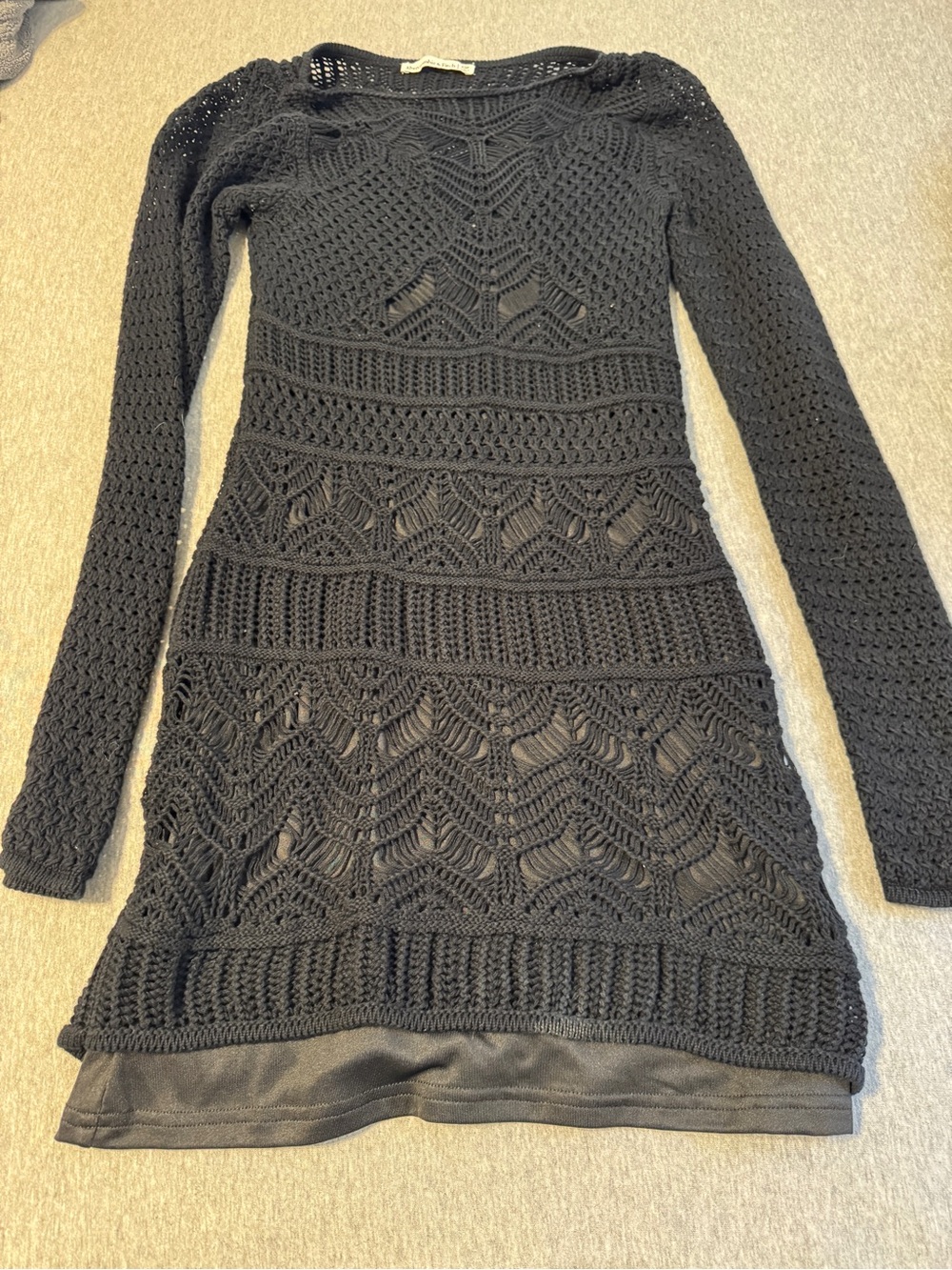 Abercrombie & Fitch Black Crochet Long-Sleeve Knit Dress